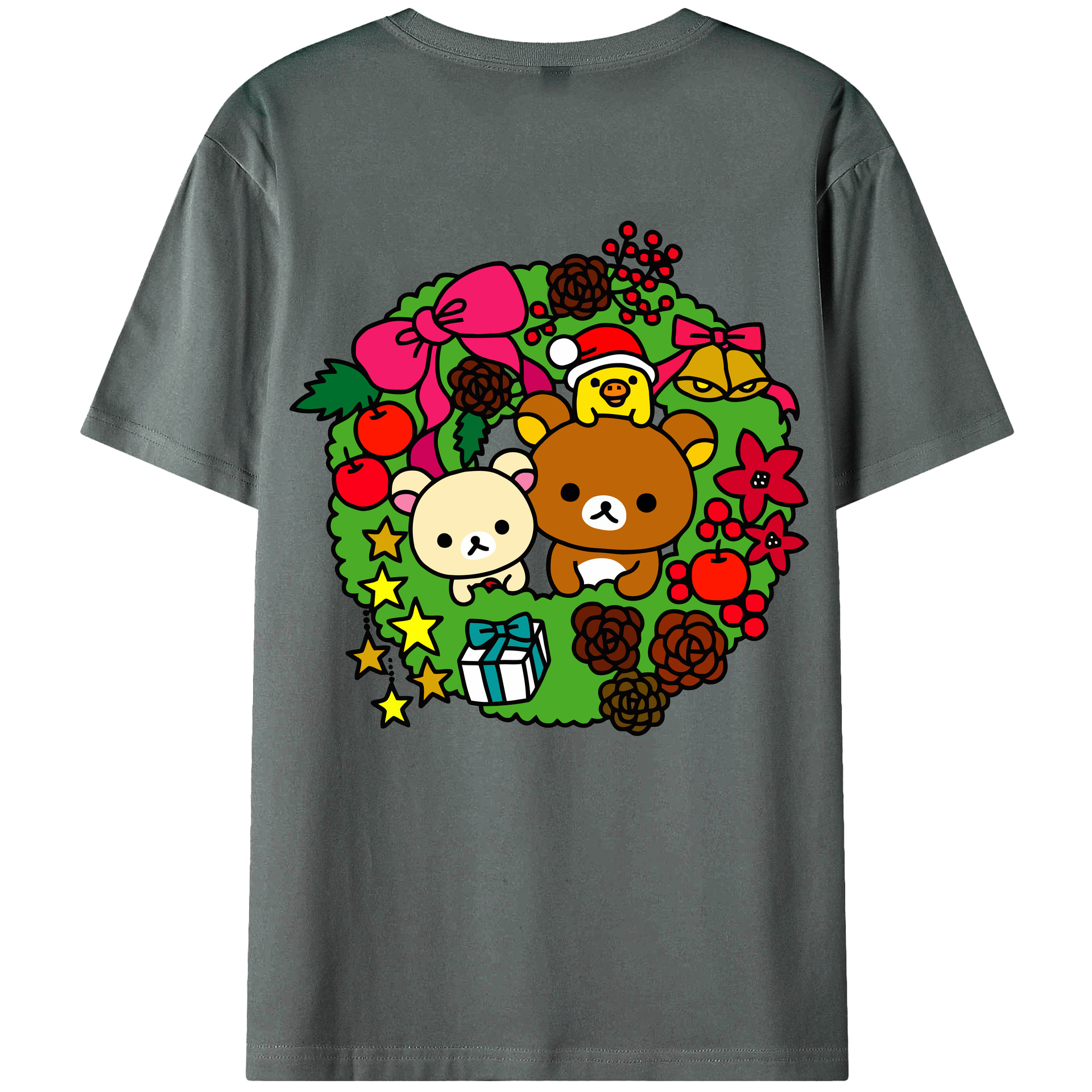 （画像用） リラックマ リラックマ キイロイトリ Rilakkuma Korilakkuma Kiiroitori 綿100％ メンズ半袖Tシャツ（バックプリント） 通気性
